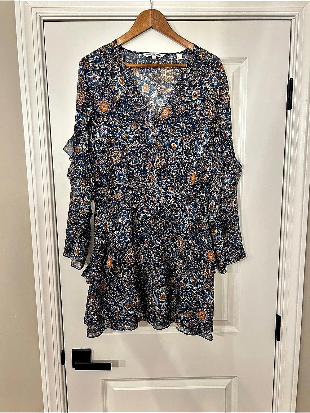 Veronica Beard Floral Mini Dress in Blue & Orange Size 14